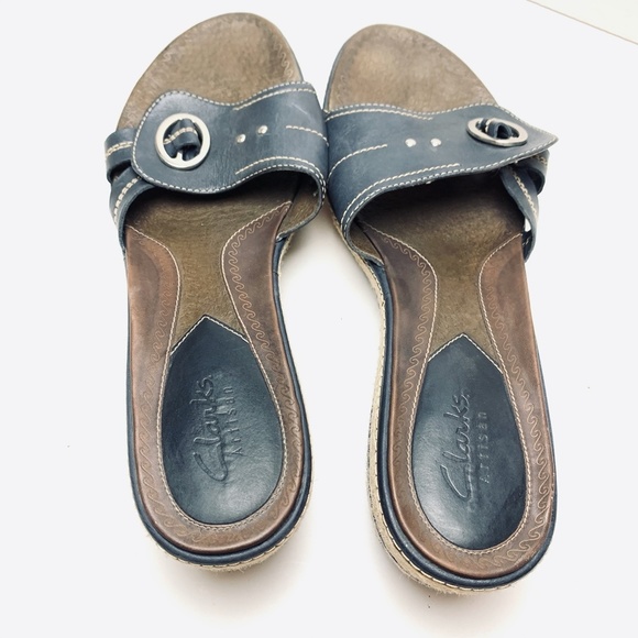 CLARKS ARTISAN Navy Leather Espadrille Sandals 11 - Picture 11 of 12